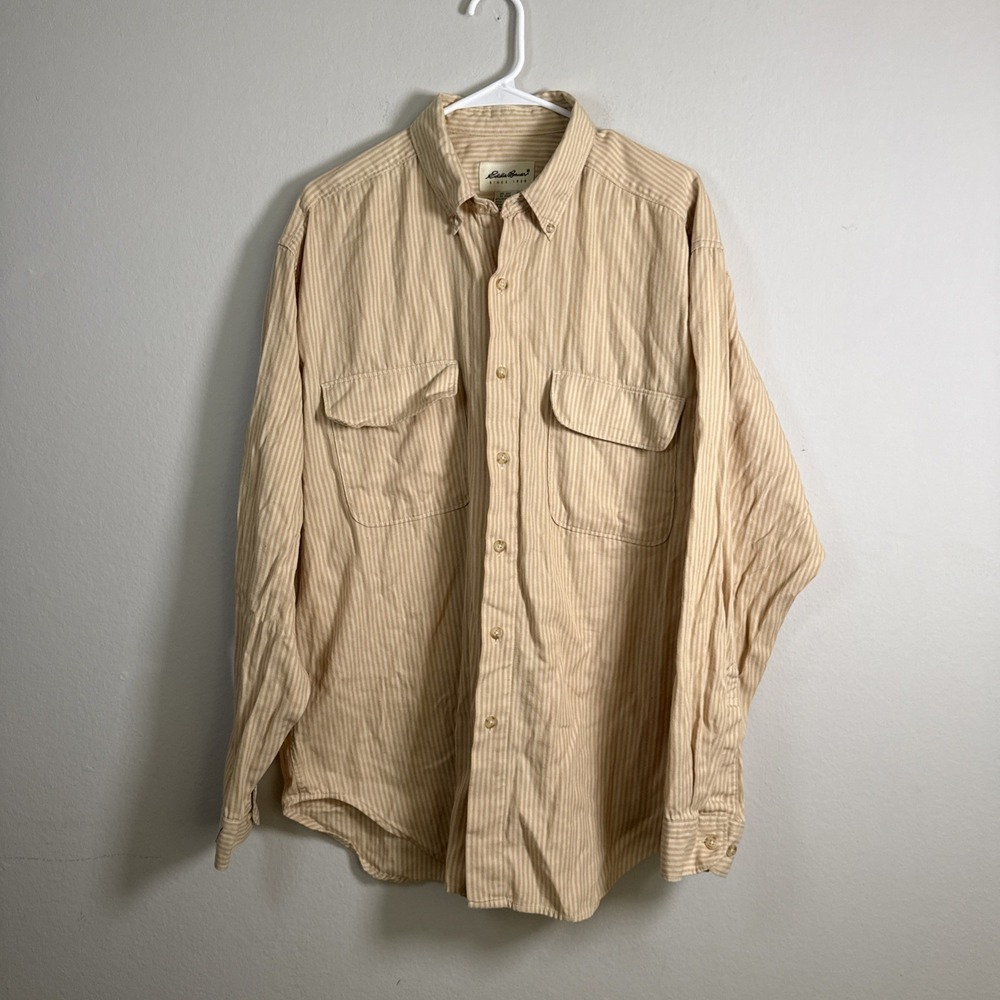 Eddie Bauer Button Down Shirt Mens Large Yellow Wrinkle Free Relaxed Fit Casual